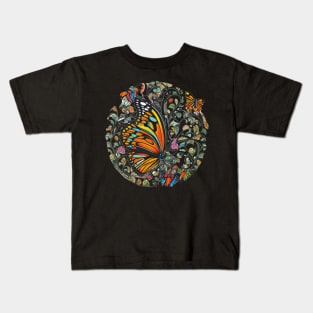 Dia de los Muertos Circular Design with Butterflies Kids T-Shirt